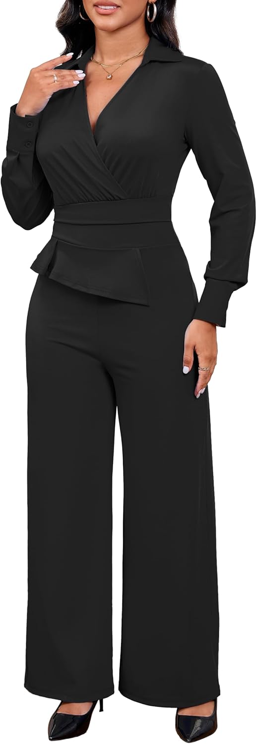 Xinlees Women's Elegant Jumpsuit Business Office Scenes Classic Solid Color Formal Jumpsuit - Image 3