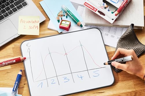 STABILO - Whiteboard- und Flipchartmarker - MARKdry - 4er Pack mit Spitzer und Abwischtuch - in vier verschiedenen Farben