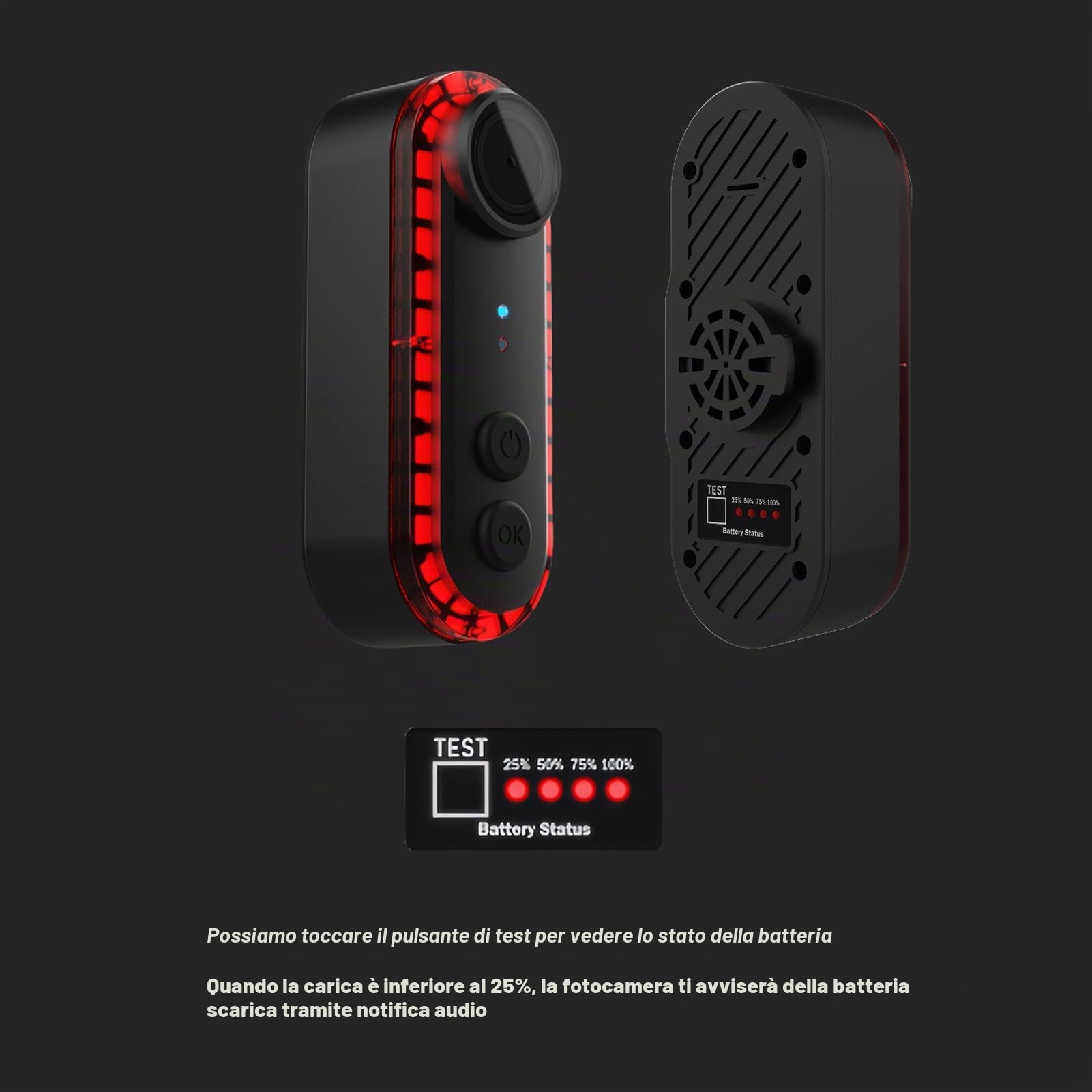 Telecamera per Bici con Fanale Posteriore, Telecamera Posteriore HD 1080P con Grandangolo, Impermeabile IPX6, Durata della Batteria 6 Ore, per la Guida Notturna