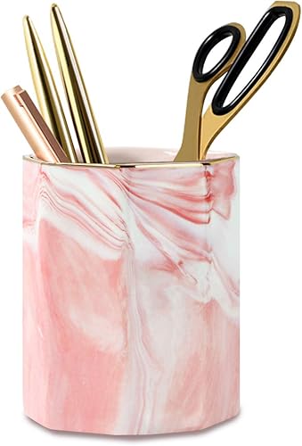 Miniatura 19 de WAVEYU - Soporte de cerámica para bolígrafos para escritorio, lindo, taza de lapices para escritorio, organizador de escritorio, soporte para negro,