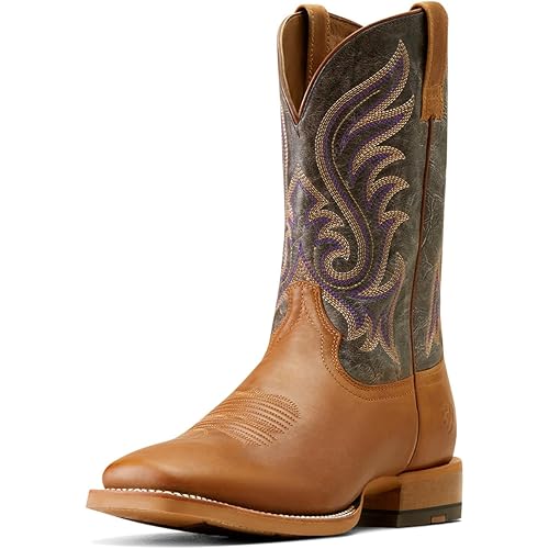 ARIAT Mens Cattle Call Embroidered Square Toe Pull On Casual Boots Mid Calf - Brown