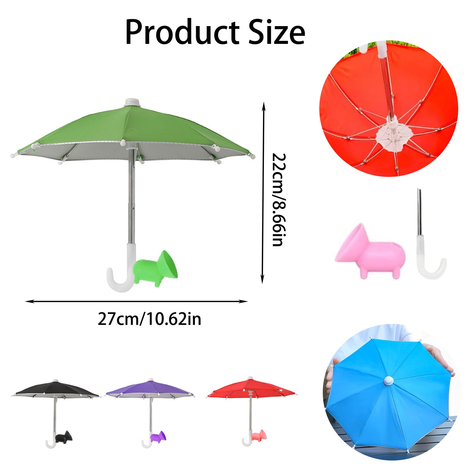 Lot de 4 parapluies de téléphone à ventouse en forme de cochon - Multifonctions - Pour le soleil - Noir, violet, rouge, vert