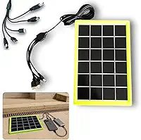 Mini Placa Painel Solar Portátil, 6W, 6V, 27x18cm, 5 Pontas USB, Policristalino