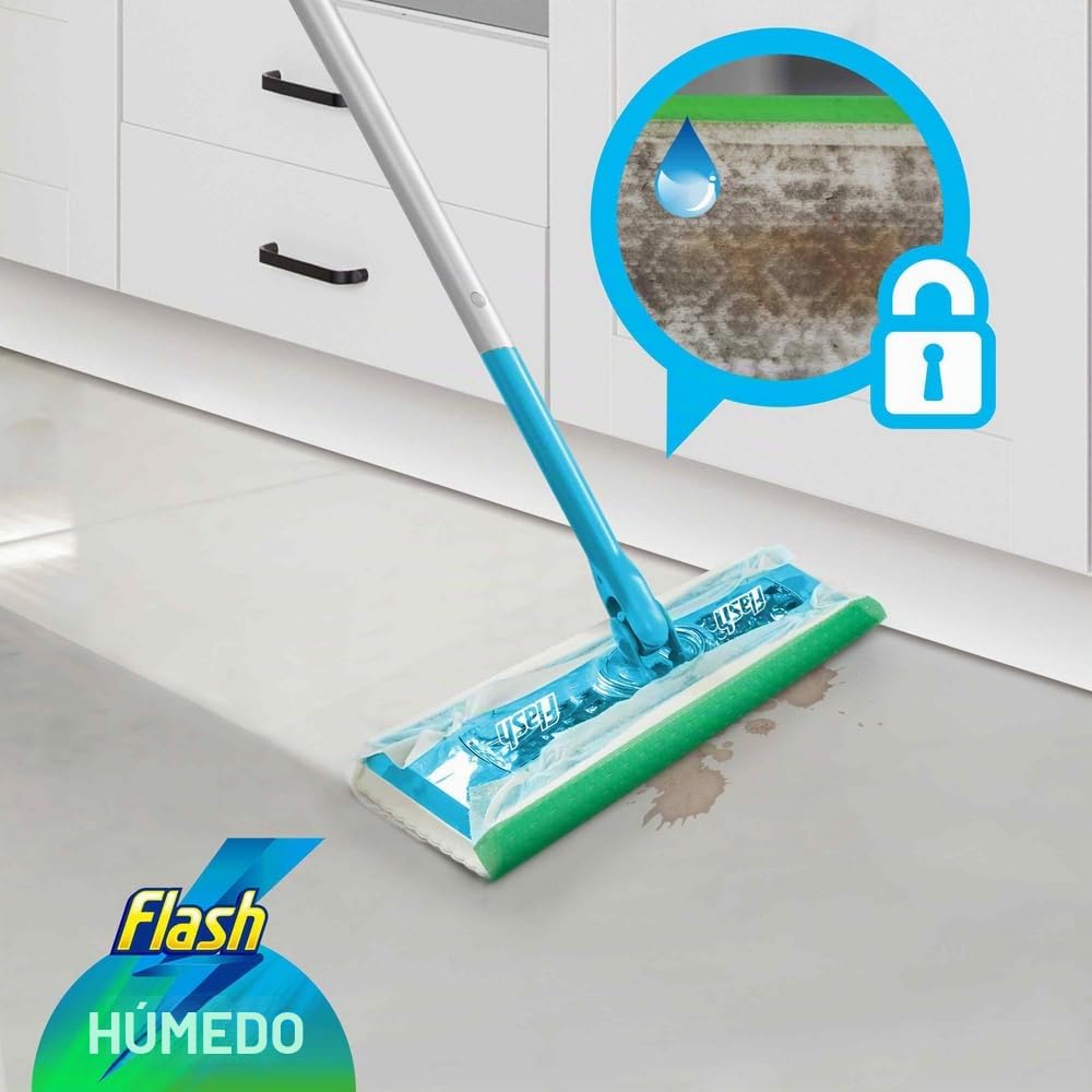 Flash Speedmop - Toallitas húmedas para limpieza de suelos, 96 paños (24 x 4), antibac Lemon multisuperficie, atrapa y bloquea la suciedad, la grasa y la mugre diariamente sin ponerse de rodillas (el