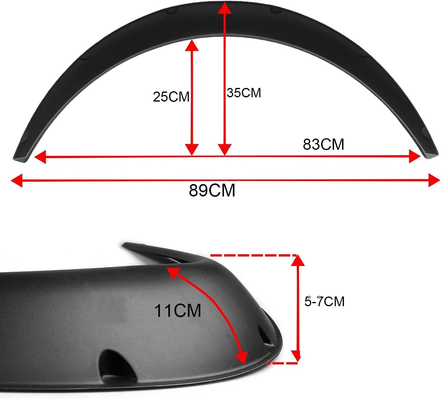 4PCS 3.5"/89CM Universal Car Wheel Fender Flares Flexible Wide Body Wheel Arches PP
