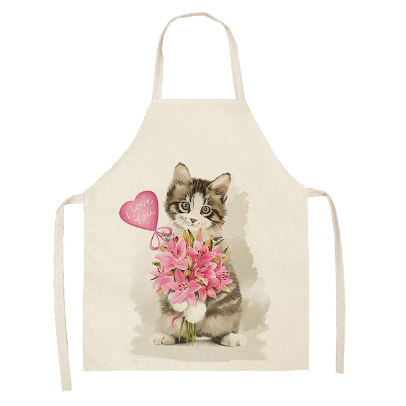 IUILE 1 Pc Cat Kitchen Aprons For Women Cotton Linen Bibs Household Pinafore Home Cooking Apron