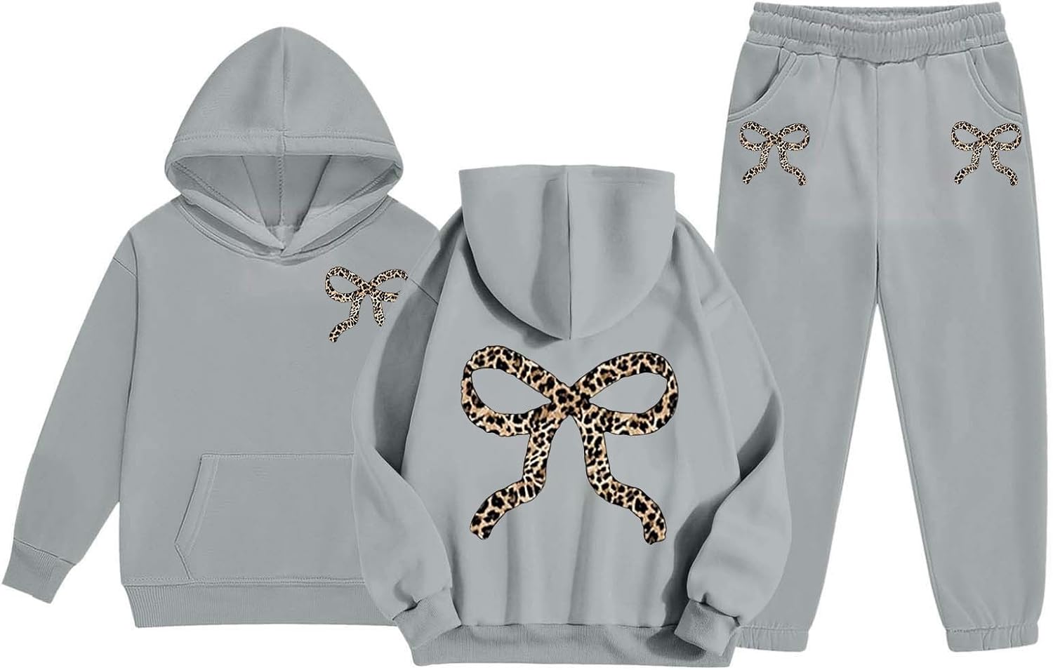 Girls Sweatsuits for Kids Bow Sweat Set 2 Piece Outfit Cute Hoodie and Sweatpants Set Jogging Suit Preppy Clothes Tracksuit