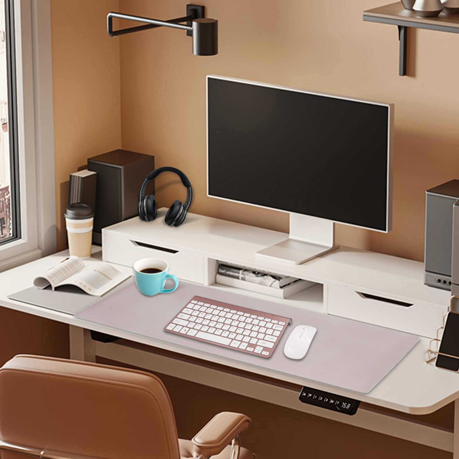 Tappetino da scrivania in pelle, grande protezione da scrivania per mouse, tastiera e laptop, antiscivolo, impermeabile, per casa e ufficio (rosa)