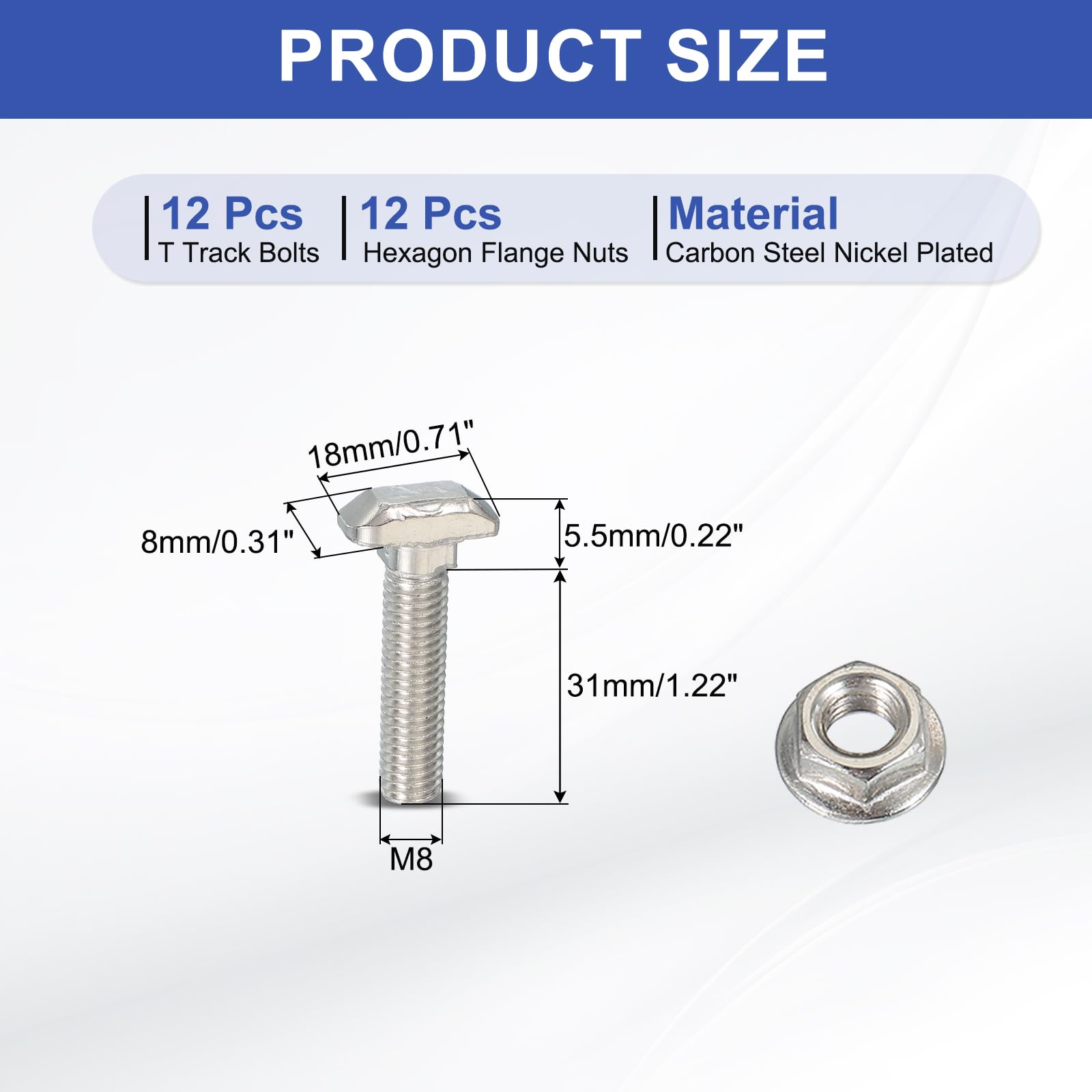 PATIKIL M8 x 33 mm T-Slot Bolts - Image 2