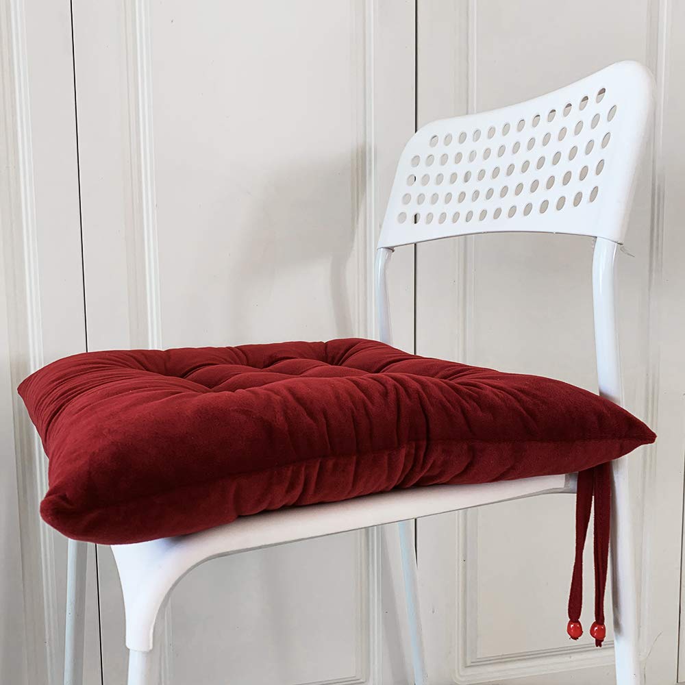 Civkor Pack 2 Chair Pads Seat Cushions Cover with Ties Wine Red 15.5 x