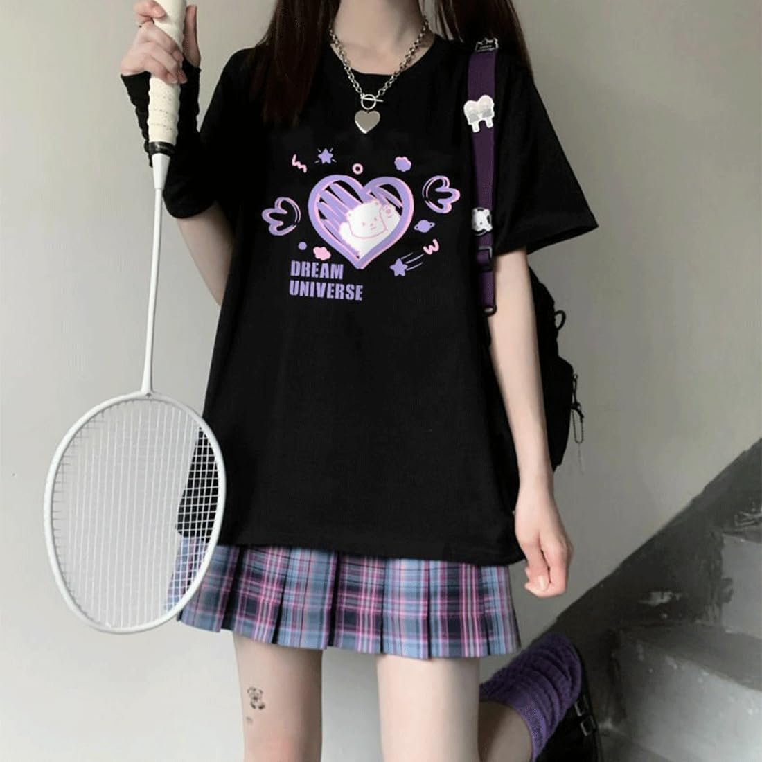 ZLMuMulin Kawaii Fashion Harajuku Goth Style Casual Crewneck Soft Cute Cartoon Bear Dream Universe Print T-Shirt - Image 2