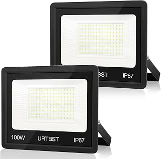 LED Strahler Außen 100W, 10000LM Außenstrahler IP67 Wasserfest, 7000K Kaltweiß Superhell Scheinwerfer, Fluter für Garten, Garage, Hof, Flur, Auffahrt (2 Stück)