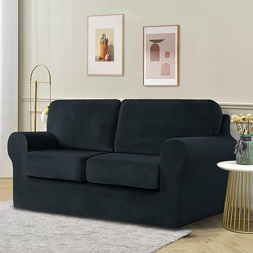 Miniatura 10 de 7 fundas de terciopelo de alta elasticidad para sofá de 3 cojines, protector de muebles lavable con cordón antideslizante en la parte inferior, tela