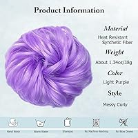 Vista 2 de Moños espaciales, piezas de cabello para mujeres y niñas, extensiones de cabello sintético ondulado y rizado, moño (morado claro)