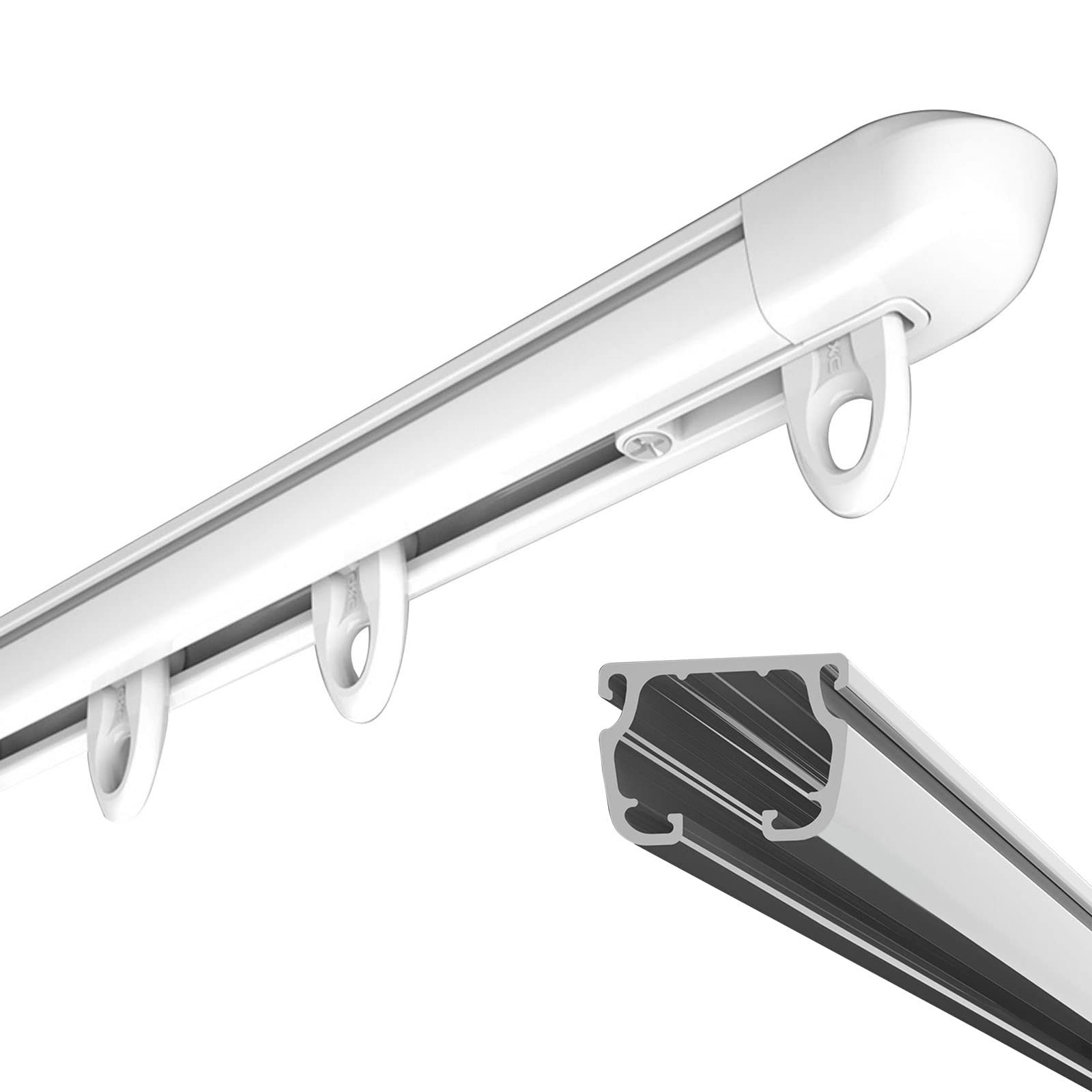 ANSNOW Ceiling Curtain Single Tracks, Aluminum Curtain Track Set, Ceiling or Wall Mounting, Curtain Rails 100-500Cm(3.3Ft - 16.5Ft), Large Size, White)/Ceiling Mounted/4.5M(14.8Ft)