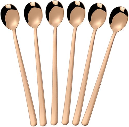 Miniatura 8 de Cuchara de mango largo, 9.25 pulgadas, cucharadita de acero inoxidable helado, cucharas chapadas de titanio coloridas para mezclar, té, batidos,