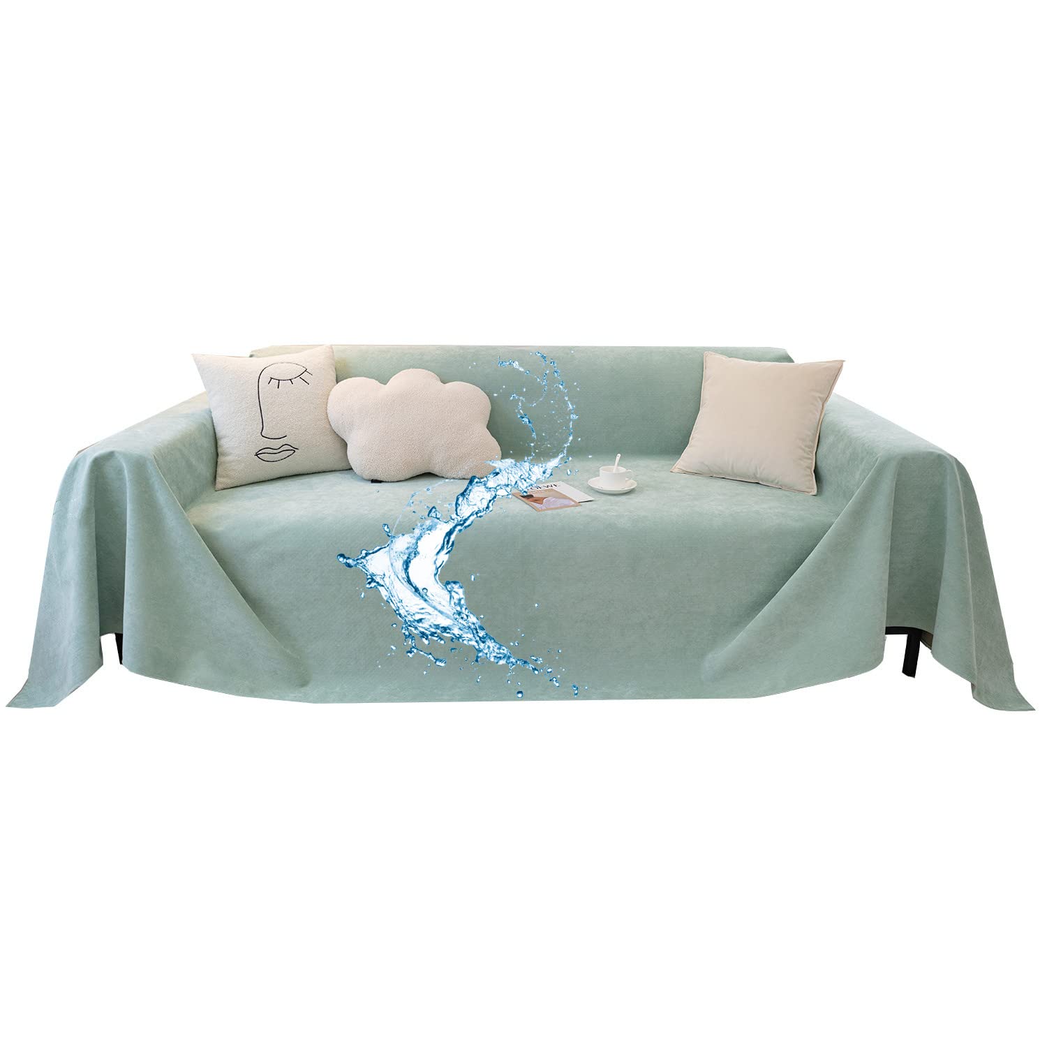 Couverture imperméable canapé Chenille verte 180x300
