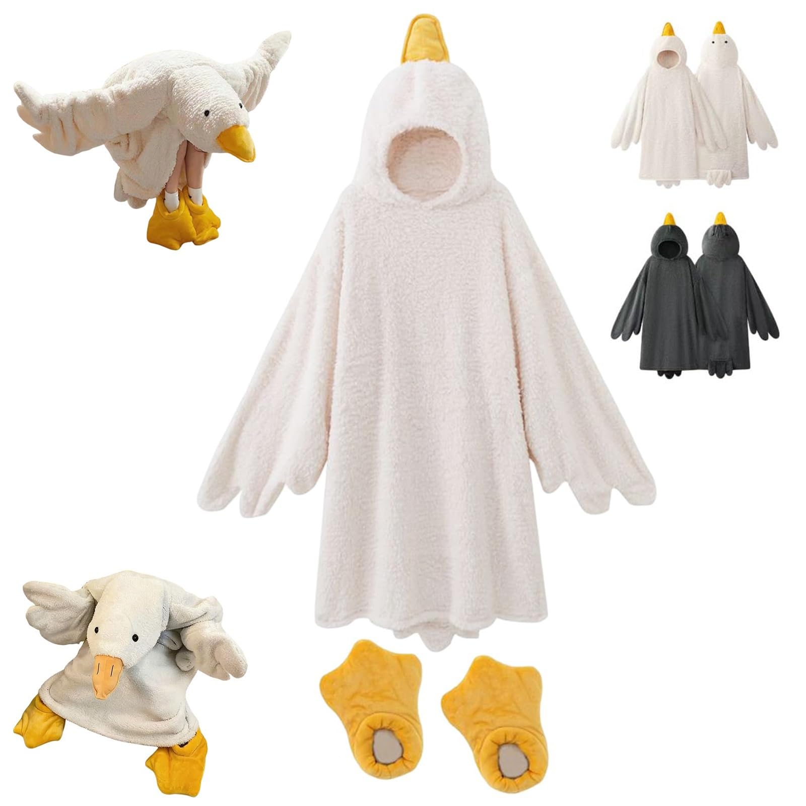 Wearable Goose Blanket Hoodie Onesie Duck Onesie Pajamas Warm Cozy Sleepwear With Sleeves And Gooses Feet Slippers(Beige,XXL)