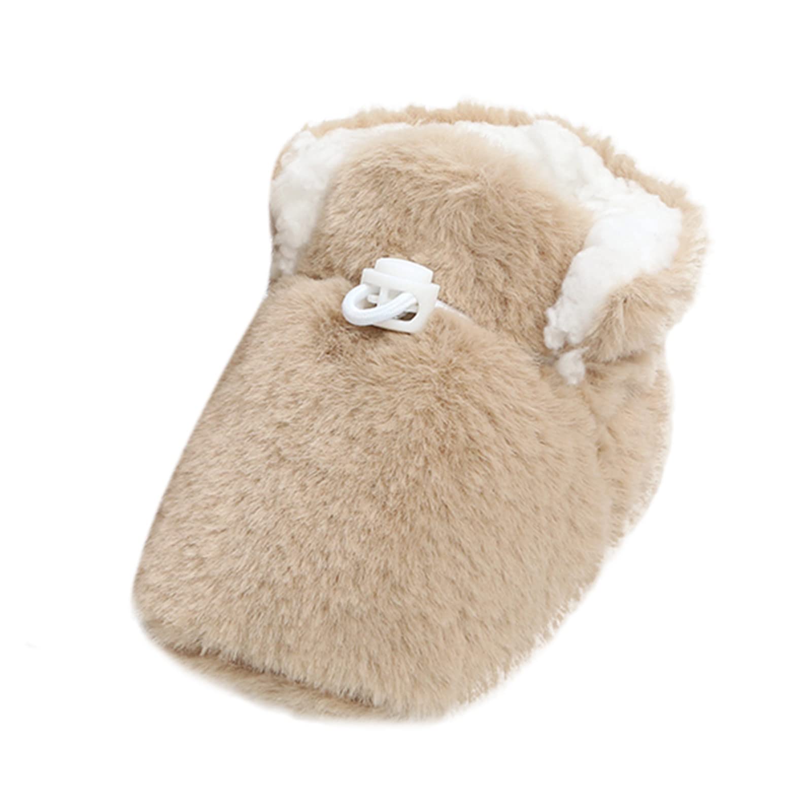 Baby Fleece Booties Infant Girl Boy Warm Cozy Fuzzy Boots Sock Shoes Non Slip Thick Winter Slippers First Walking Shoes (Khaki, 12-18 Months)