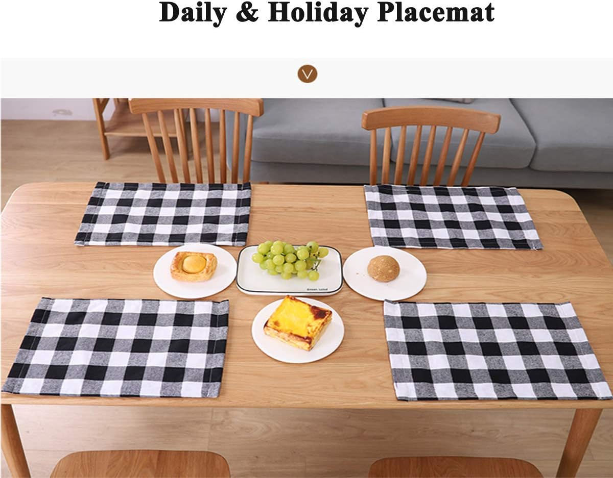 Rеvіеw Dіѕсоunt Palmhill Set of 6 Christmas Placemats Buffalo Check Placemats Black White Plaid Reversible Burlap & Cotton Placemats for Christmas Holiday Table Home Decoration (White and Black)