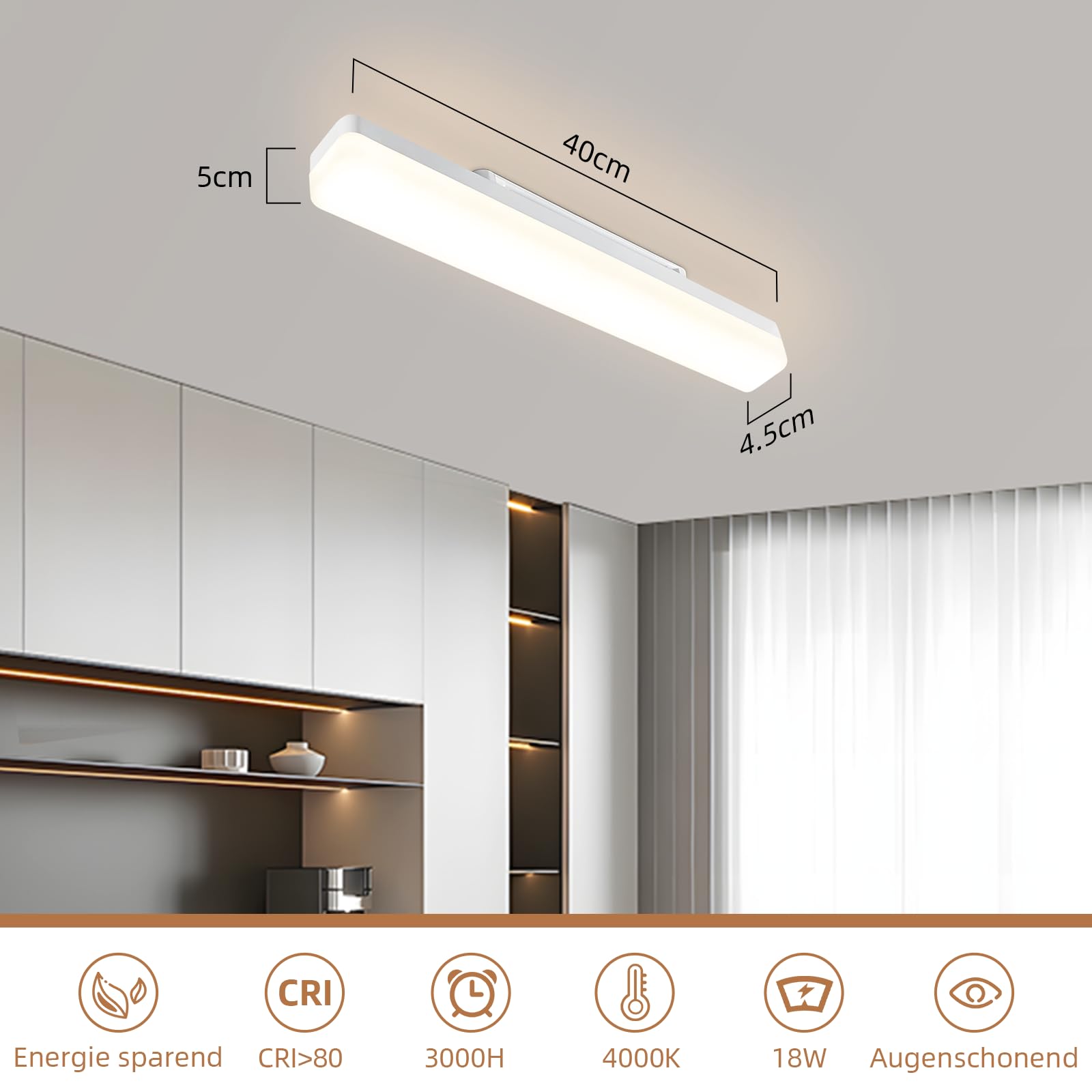 CBJKTX lampa sufitowa led 40cm oświetlenie sufitowe 18W ‎1620LM IP20 oprawa odporna na wilgoć led IP66 lampa łaty led naturalna biel 4000K do garażu warsztatowe biura sklepu pomieszczeń