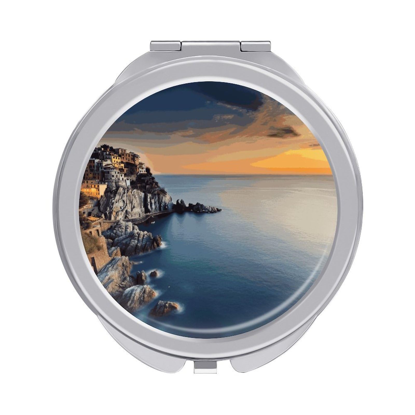 Fekiloot Style Italy Sea At Sunset Travel Makeup Mirror Handheld Compact Mirror Portable Pocket Mirror Double-Sided 1X/2X Magnifying For Handbag And Purses