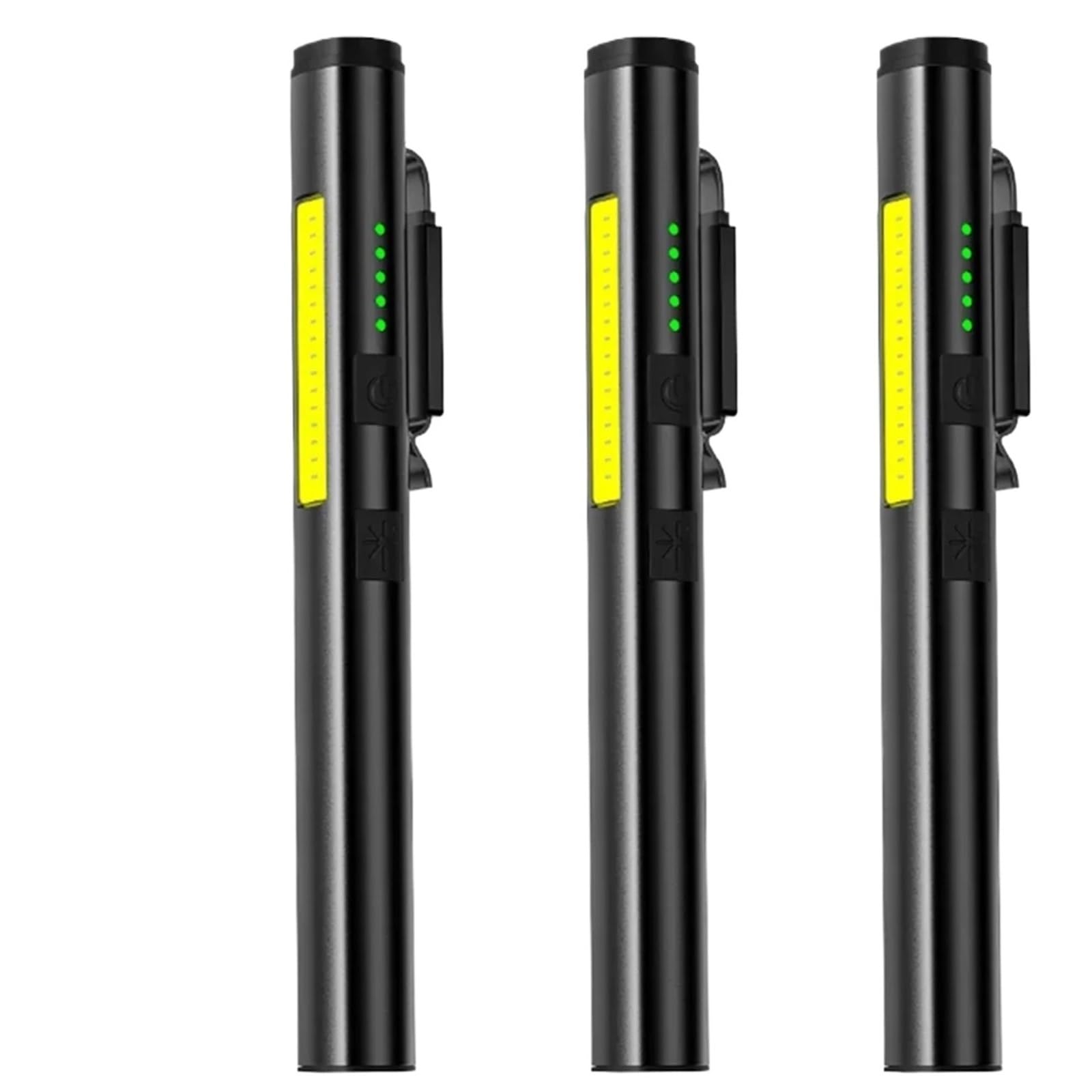 Rechargeable Torch, Multifunctional Flashlight Mini USB Rechargeable Pen Clip COB Work Lamp for Camping,Hiking(3 PCS)