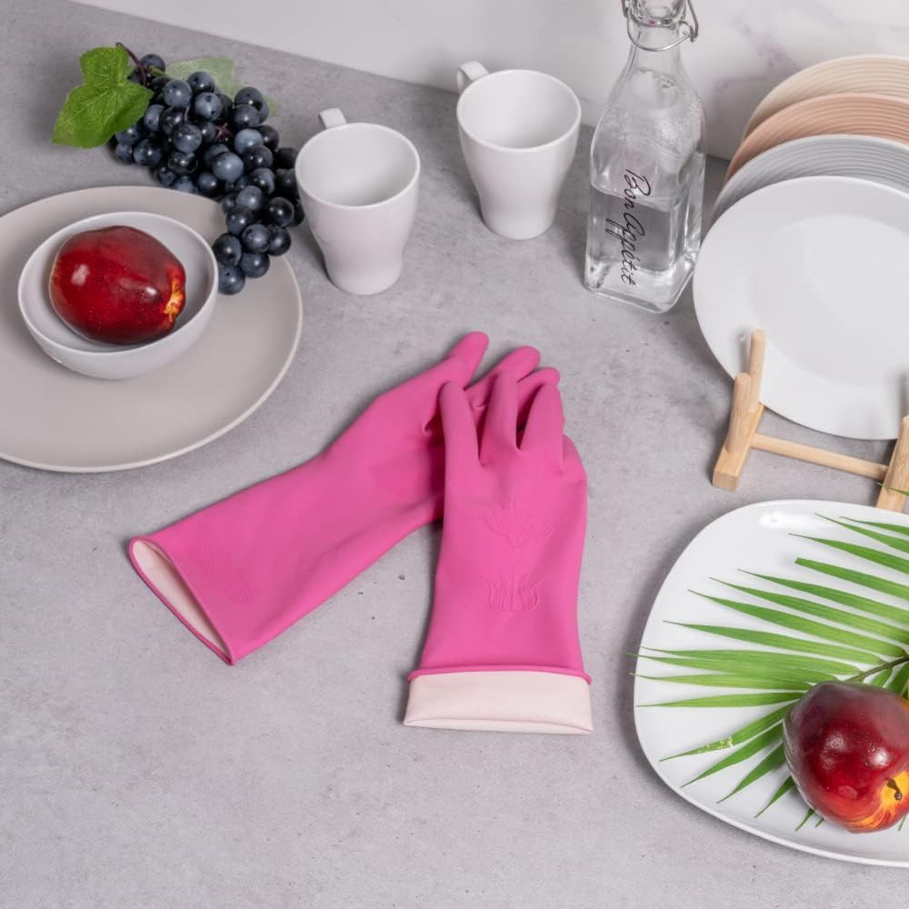 Mamison Quality Kitchen Rubber Gloves, Cleaning, Dish Wash, Dust Removal, Reusable Natural Latex Gloves (10 Pairs, Small)