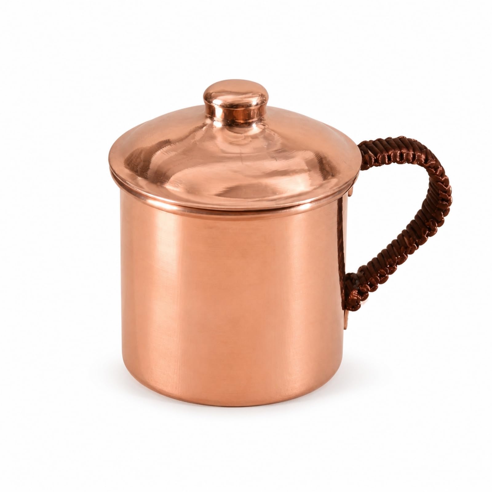 Jarra de Cobre Taza Vaso Tazón con Tapa Metálica y Asa Ergonómica con Cuerda para Conservación Térmica y sin Salpicaduras Adecuada para Hogar Bar, Mecanismo De Taza De Cobre Púrpura