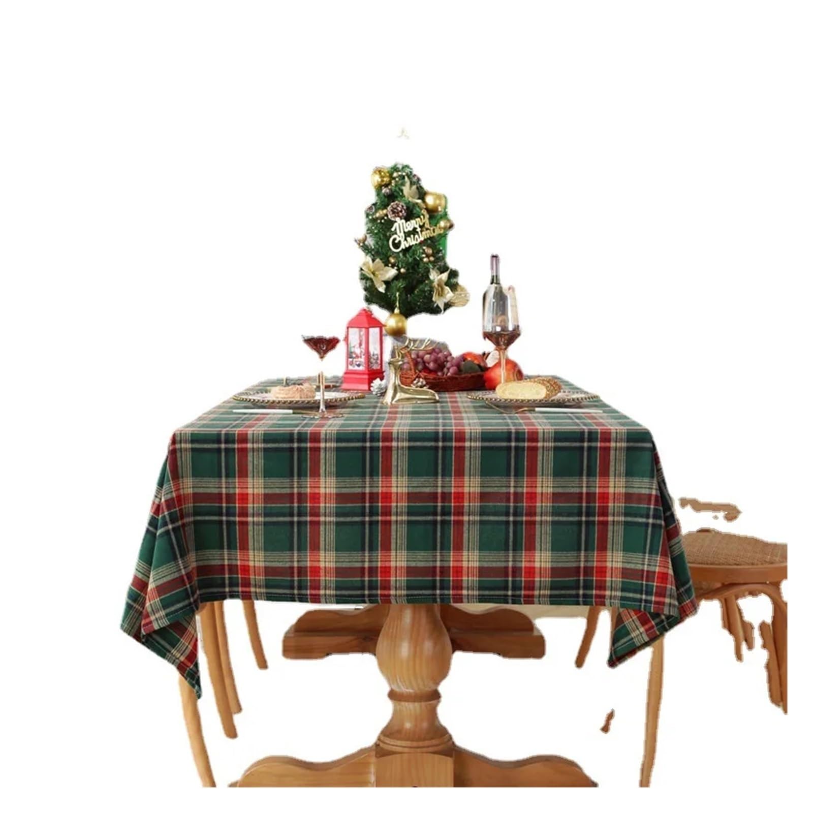 Tischdecke Weihnachten Weihnachtsdekoration, Karierte Tischdecke, Farbe gewebt, Polyester, Baumwolle, Rot, Grün, for Zuhause, Party, Esszimmer, Dekoration(Blue,140x240)