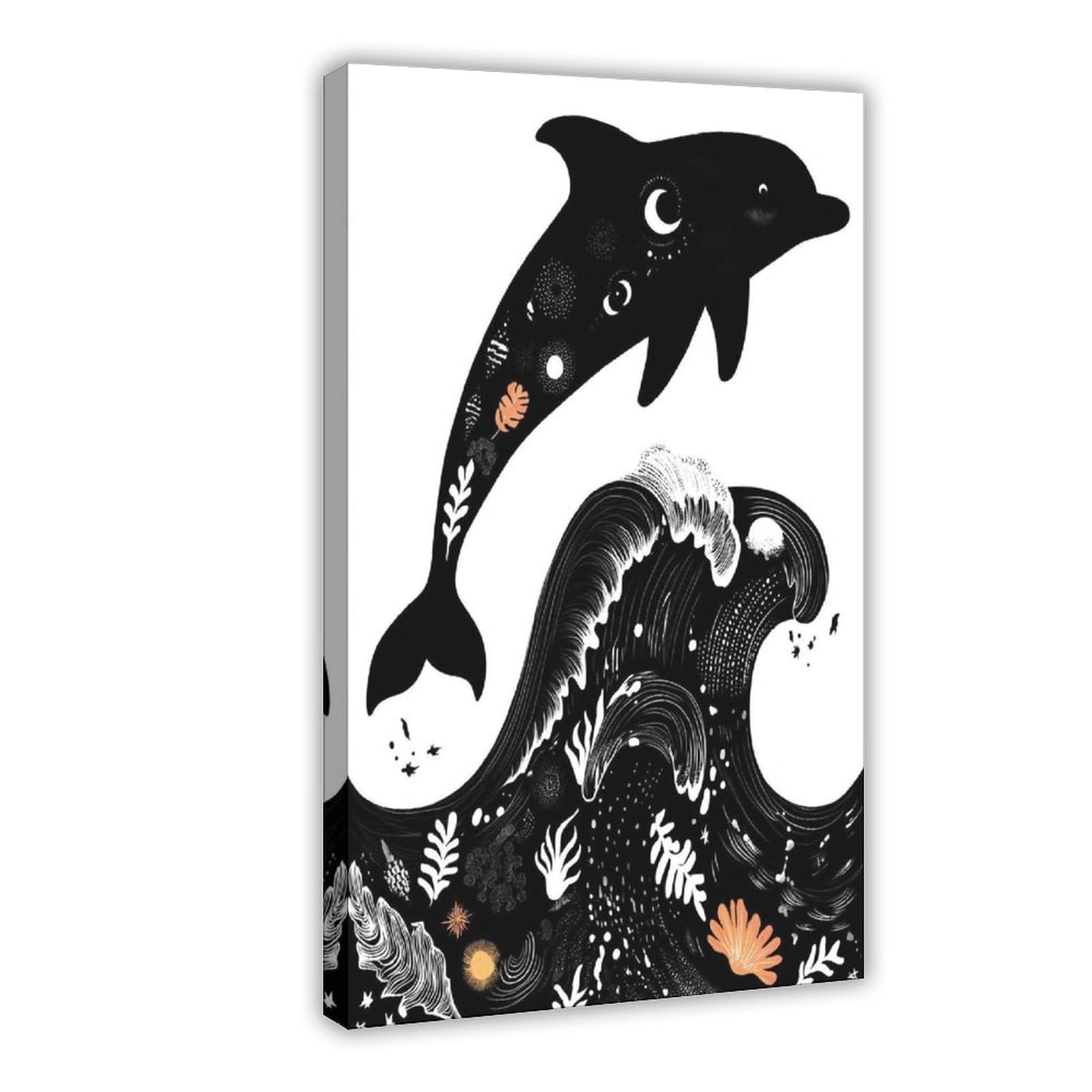 Ywtjax Frame-Style Cosmic Dolphin Poster Canvas Poster For Dorm Room Decor Gift