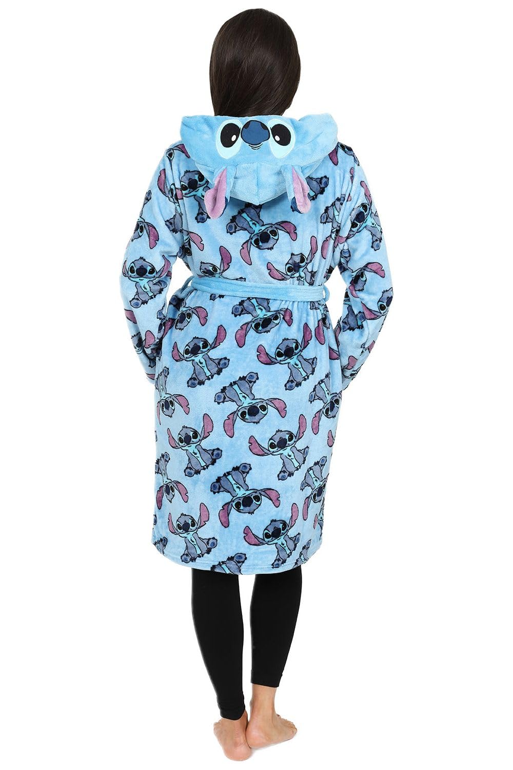 Albornoz de forro polar con capucha para mujer, de Lilo and Stitch, color azul