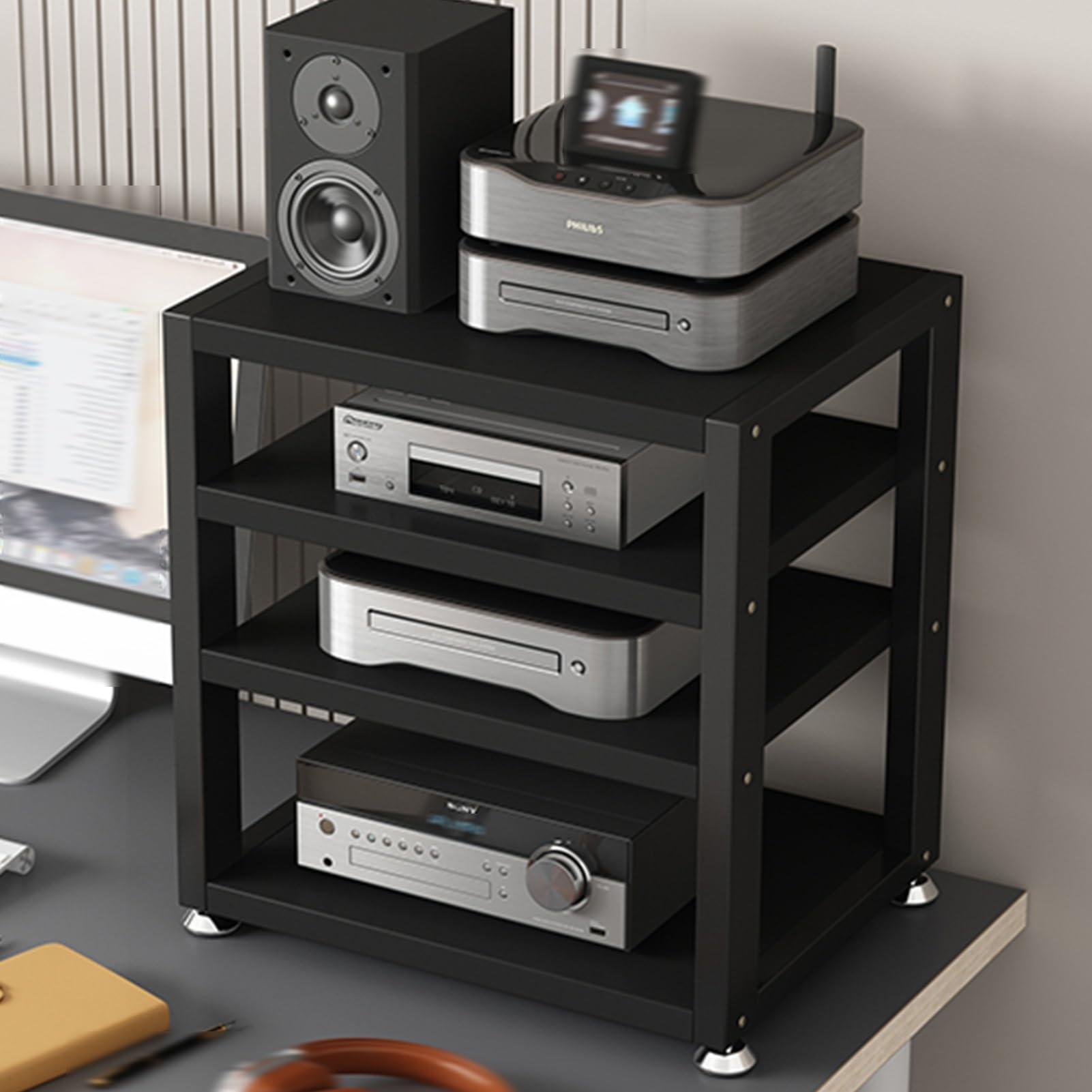 Gabinete de audio HiFi premium de 4 capas con pies amortiguadores acabado nero