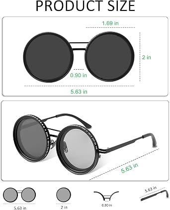Adjustable Tint Sunglasses - 1-9 Gears Round Polarized Glasses with Manual Tint Control & Built-in ND Filter