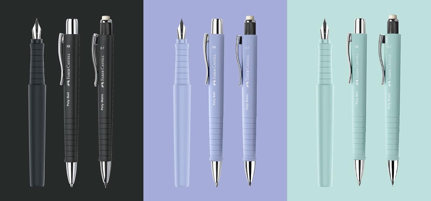 Faber-Castell 241010 Poly Pen Fountain Pen, Caribbean Blue Body, Broad Nib, Designed in Recycled Plastic with Ergonomic Grip, Smooth Writing, Ideal for Students