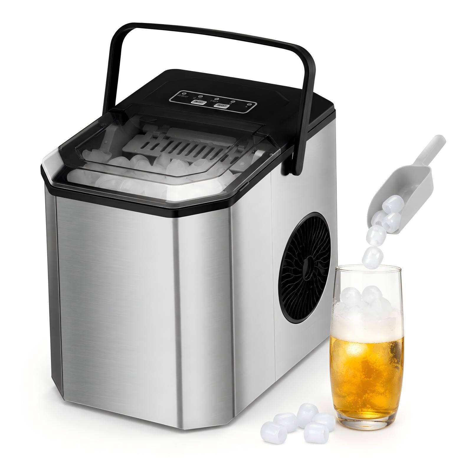 Zstar Eiswürfelmaschine 120W Ice Maker, 9 Eiswürfel in 6 Minuten, 26 lbs/24h, kompakter Eiswürfelbereiter mit Selbstreinigung, inkl. Eisschaufel und Korb für Küche, Büro, Bar, Party und Wohnmobil