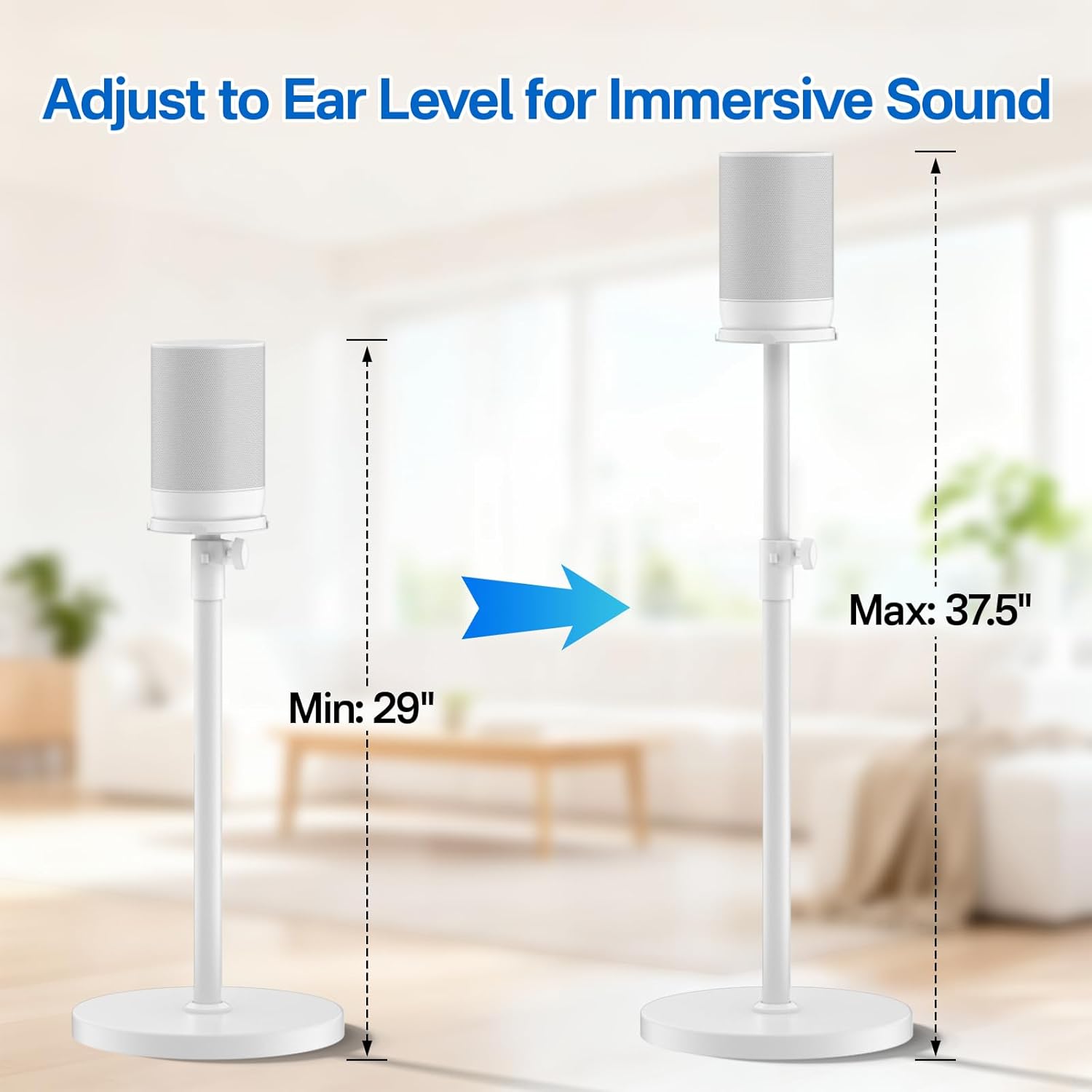 Height-Adjustable Speaker Stand for Sonos Move Stand, Heavy-Duty Floor Stand for Sonos Move & Move 2 with Concealed Power Cord Design, Easy Installation, White