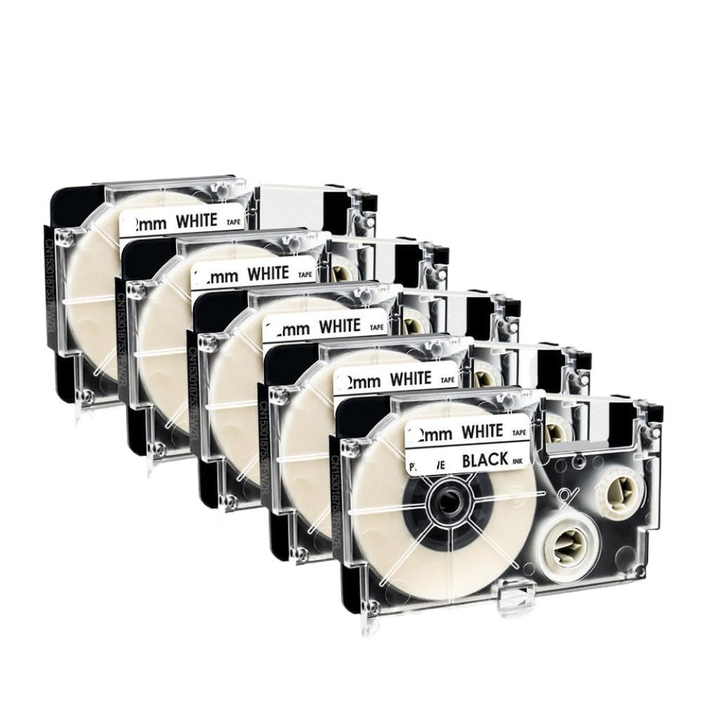 Cinta de etiquetas 5PK 6mm 9mm 12mm Compatible con XR12WE XR-12WE XR9WE XR6WE cinta de impresora negra sobre blanca para etiquetadora de KL-120