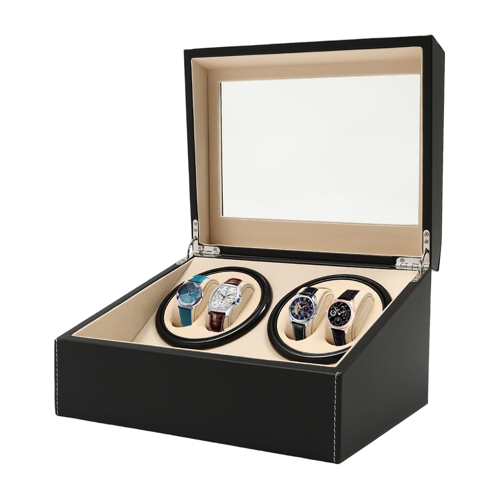 Boîte Automatique avec 4 Montres + 6 en Cuir PU pour Magasin et Maisons, Noir, De Luss