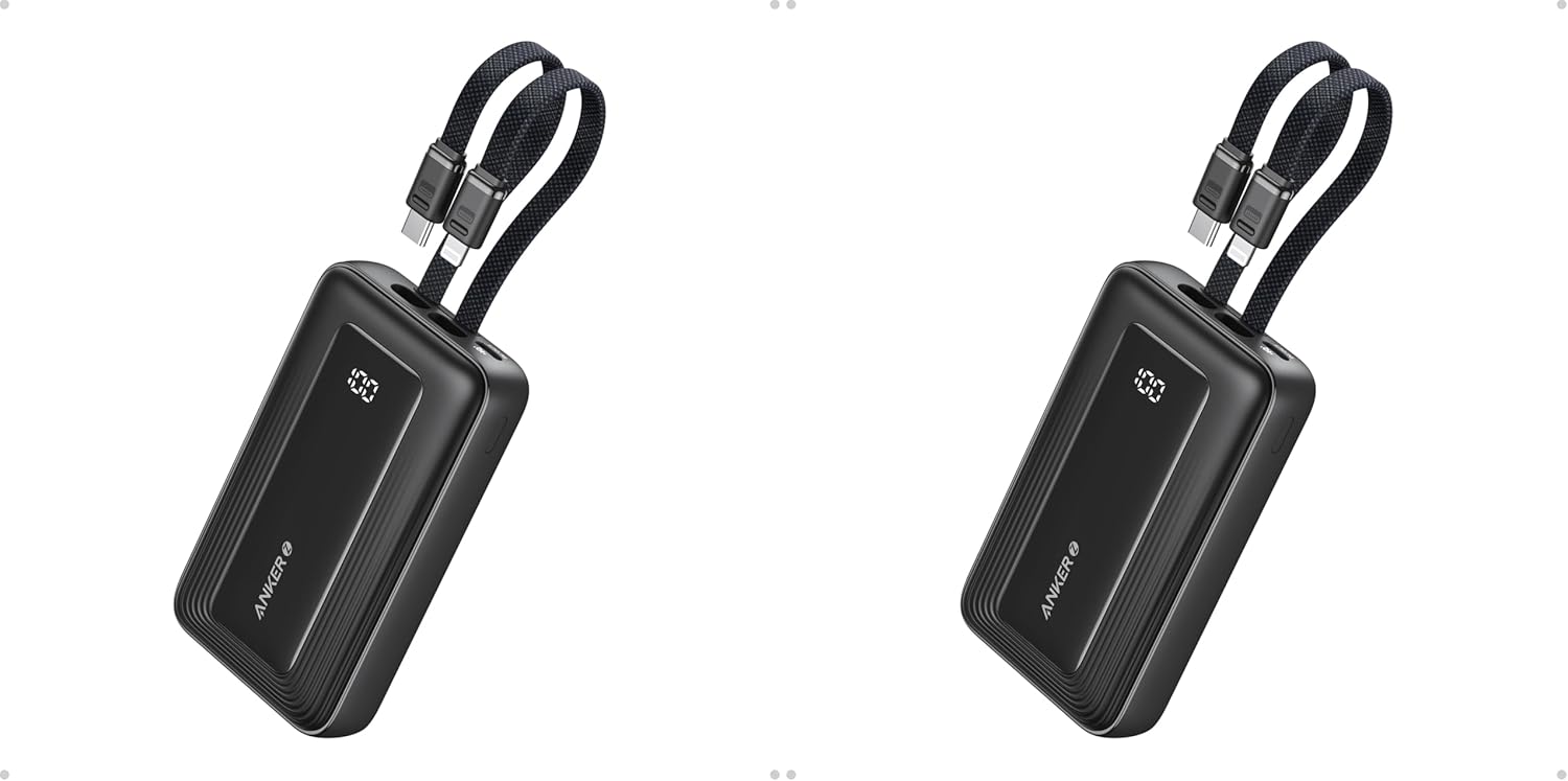 Anker Power Bank, 20,000mAh 30W Max Fast Portable Charger with Built-in USB-C and MFi Certified Lightning Cables, USB-C&A, Battery Pack for iPhone 17/16/15/14 Series, MacBook, Galaxy (Pack of 2)