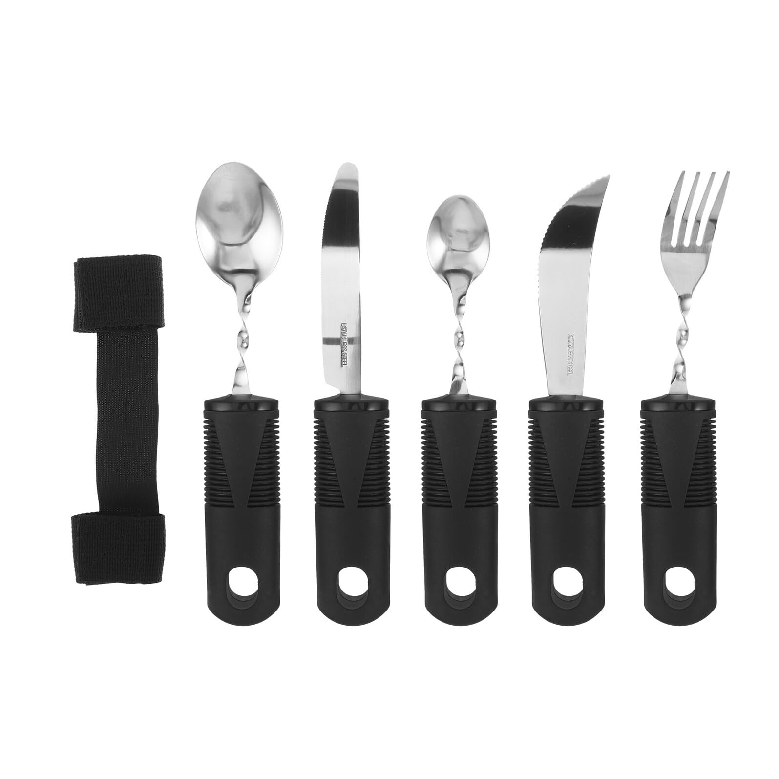 Mikikit Set Posate Adattabili in Acciaio Inossidabile per Anziani e Adulti Disabili Cucchiaio Antivibrazione Manico in Plastica Antiscivolo Utensili Pieghevoli Regolabili per