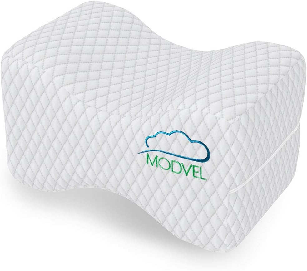 MODVEL Orthopedic Knee Pillow | Memory Foam Cushion For Hip, Sciatica & Lower Back Pain Relief | Provides Support & Comfort | Breathable & Washable | Between-The-Legs Pregnancy (MV-104), White