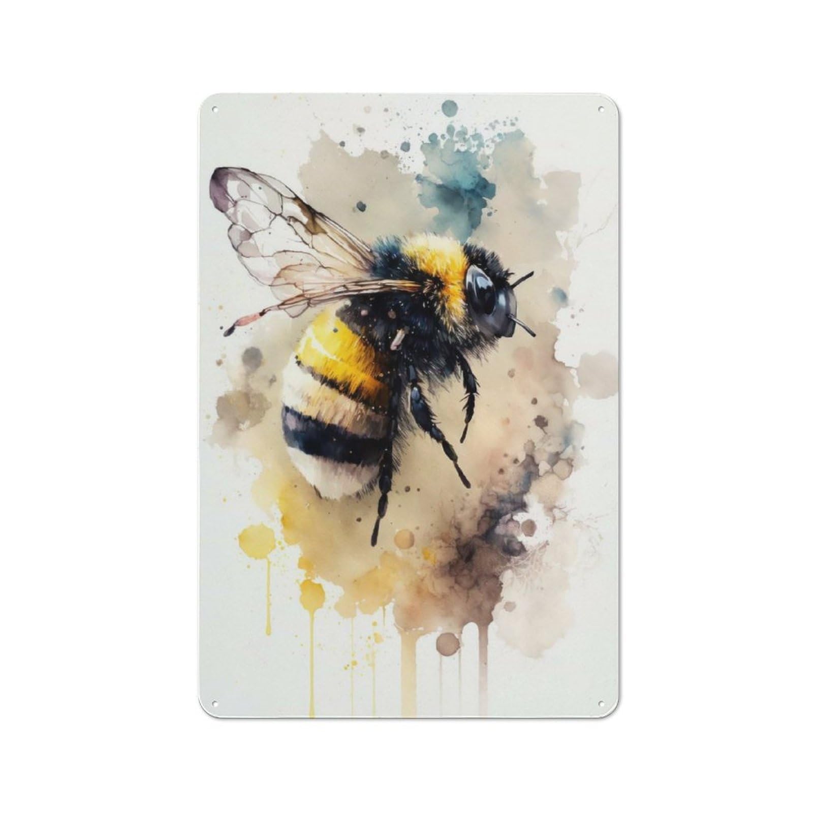 Junmoney Buzzing Bee Watercolor Vintage Metal Sign 30X20cm For Café Or Restaurant, Suited To Restaurant Decor Fans
