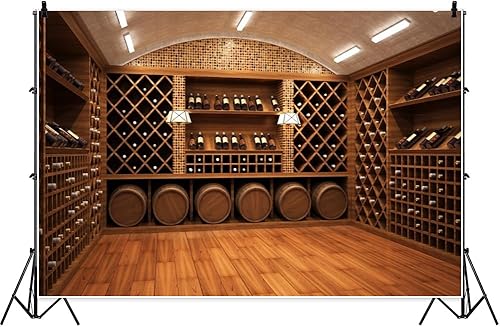 Miniatura 5 de Laeacco Bodega de vino francesa Backdorps 10x6.5ft Fondo de fotografía de vinilo de madera para almacenamiento de vino tinto champán Celebración