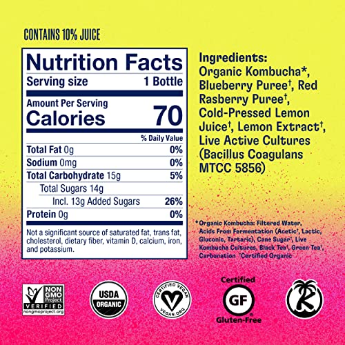 Health-Ade Kombucha Tea Organic Drink, Fermented Tea With Living Probiotics, Detoxifying Acids, Supports Gut Health, Non-Gmo, Vegan, Gluten Free, 12 Pack (16 Fl Oz Bottles), Berry Lemonade #TOP2