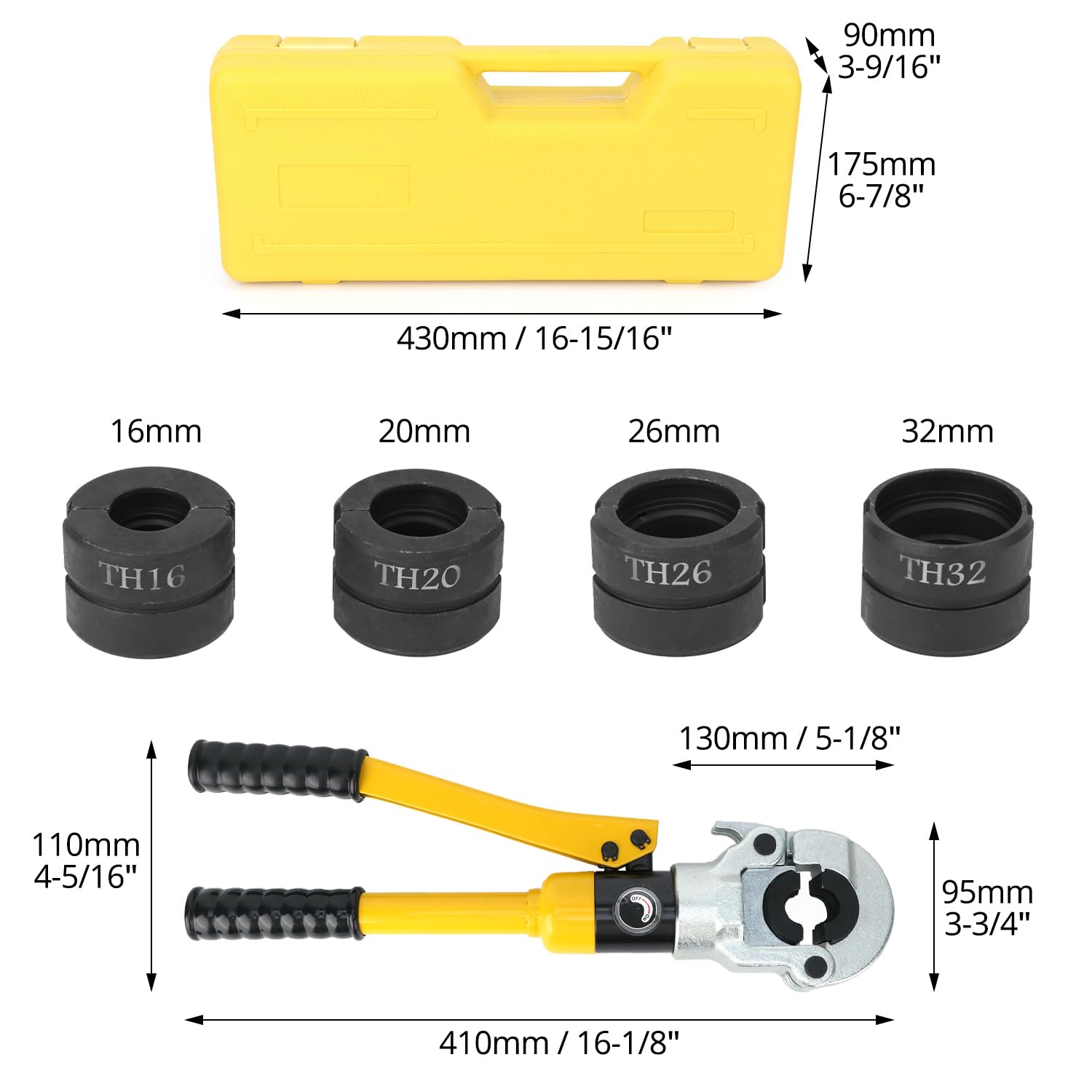 QWORK® Alicates Prensadores Tuberías, 100 kN Prensadora Tubo, Compatible con TH16, TH20, TH26, TH32, solo para Tubos de Aluminio-plástico y Tubos de PEX