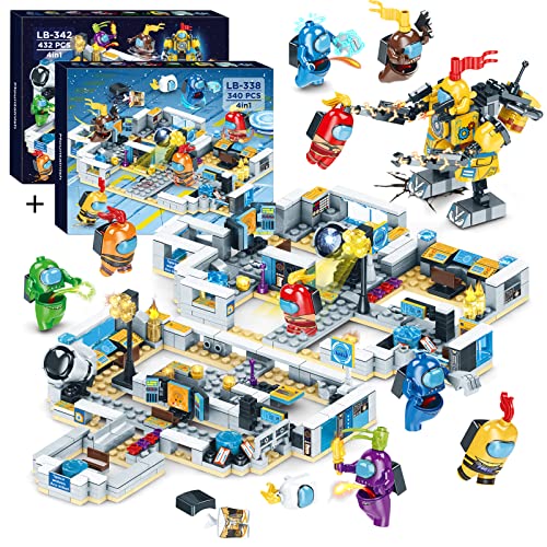 Space Kill Game Figures Toys Building Blocks,Space Alien Figures Peluche Game Model Kit Bricks Classic Kids Toy for Children Gift Mini Statues,Among Figures Game Model(338+342-772PCS)