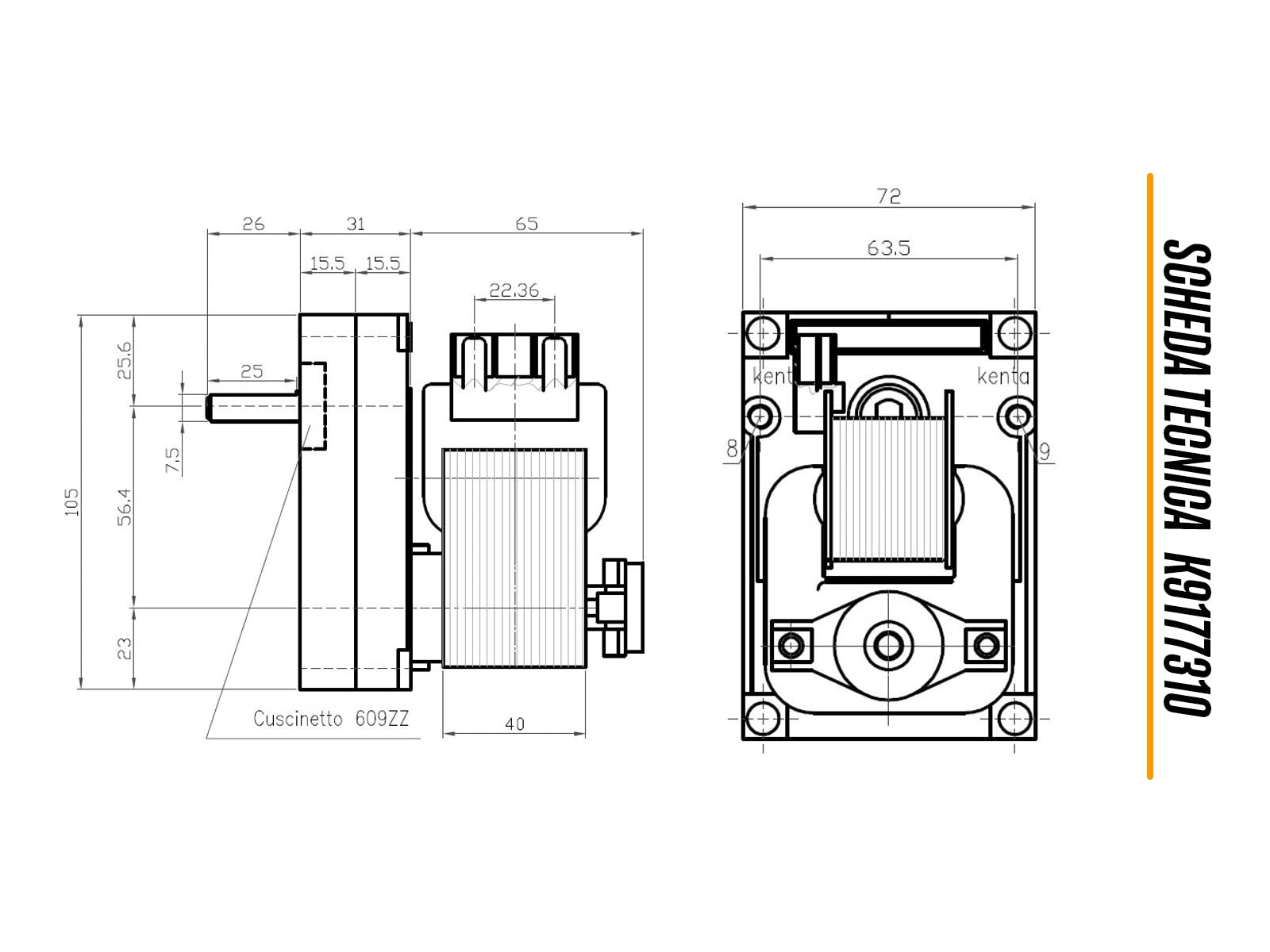 ERICAMBI, Motoriduttore K9177310 Kenta Serie 917 per Stufe a Pellet, Velocità 5rpm, Pacco Lamellare 40mm, Ø Albero 8,5mm, Senso di Rotazione Oraria, Spianatura Singola