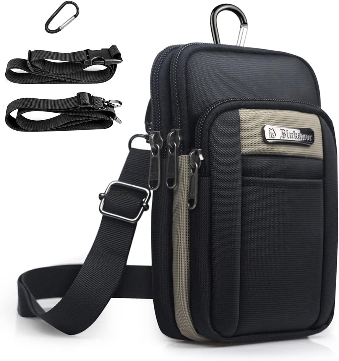 Riñoneras Hombre Pequeño,MISWAN Bolso Hombre Bandolera Pequeña Riñonera Impermeable Oxford Bandoleras Hombre Impermeable Bolso de Cintura Bolso Pequeño Bandolera para Cinturón, 2 Correas (Caqui)