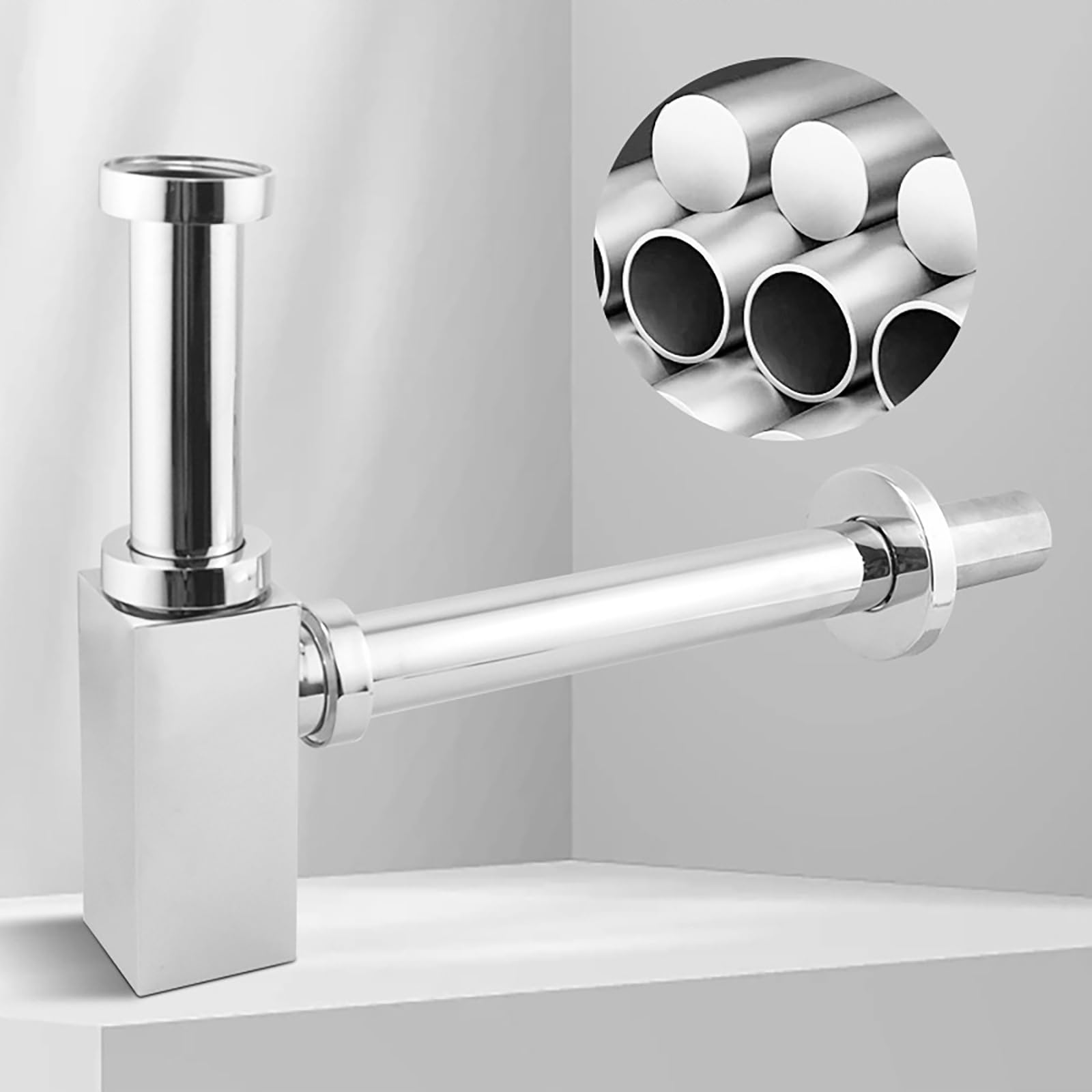 Syphon Waschbecken mit Reinigungsöffnung,Höhenverstellbares,Geruchsverschluss,Waschbecken Ablaufgarnitur Waschtisch Siphon für Badezimmer Küchenspüle